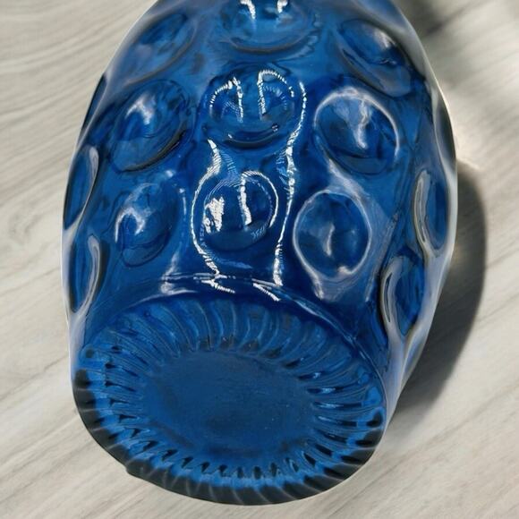 Vtg Vidrios San Miguel VASE Colbalt Blue Thumbprint 100% Recycled Glass 12”Spain - Picture 8 of 8